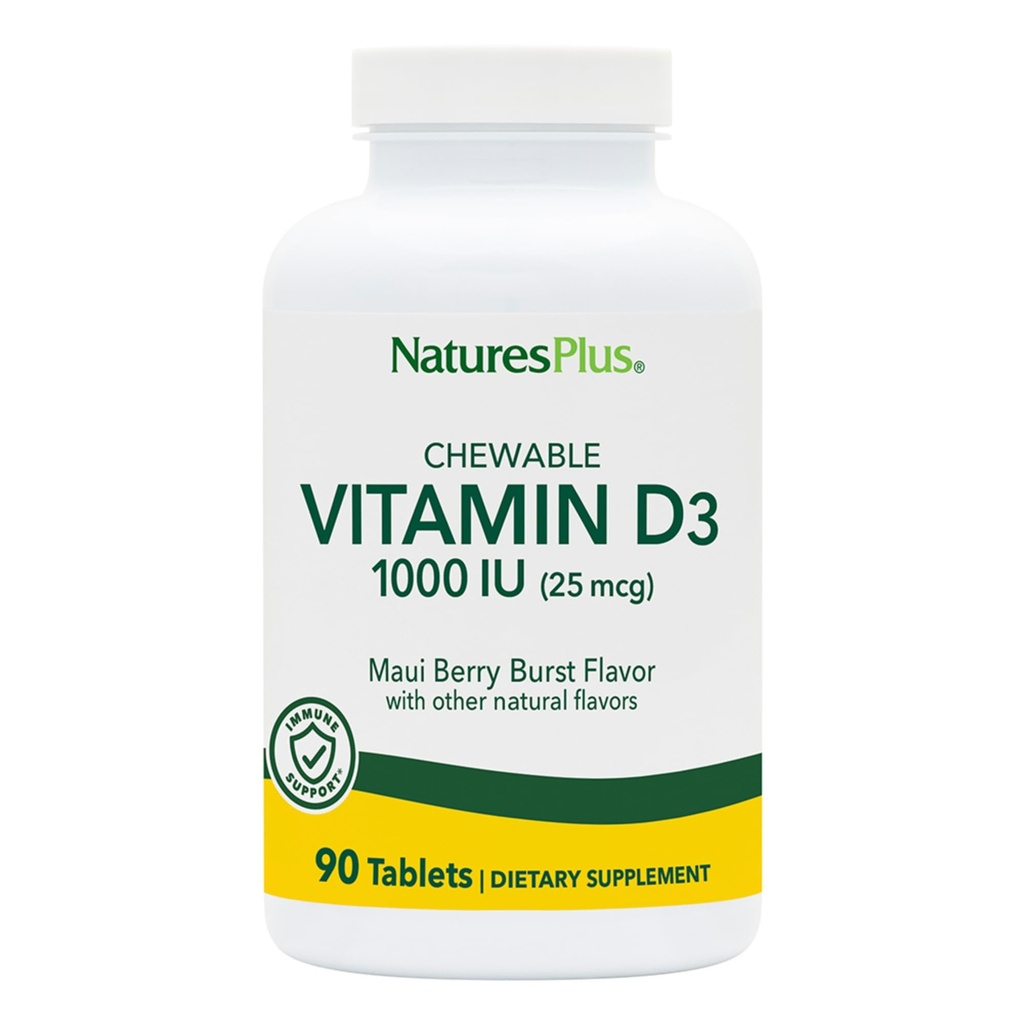 PrírodaPlus Vitamín D3 (1000 IU) - 90 Žuvacie tablety, Maui Berry Burst Flavor - Vegetarián, Gluten Free - 90 Serviv