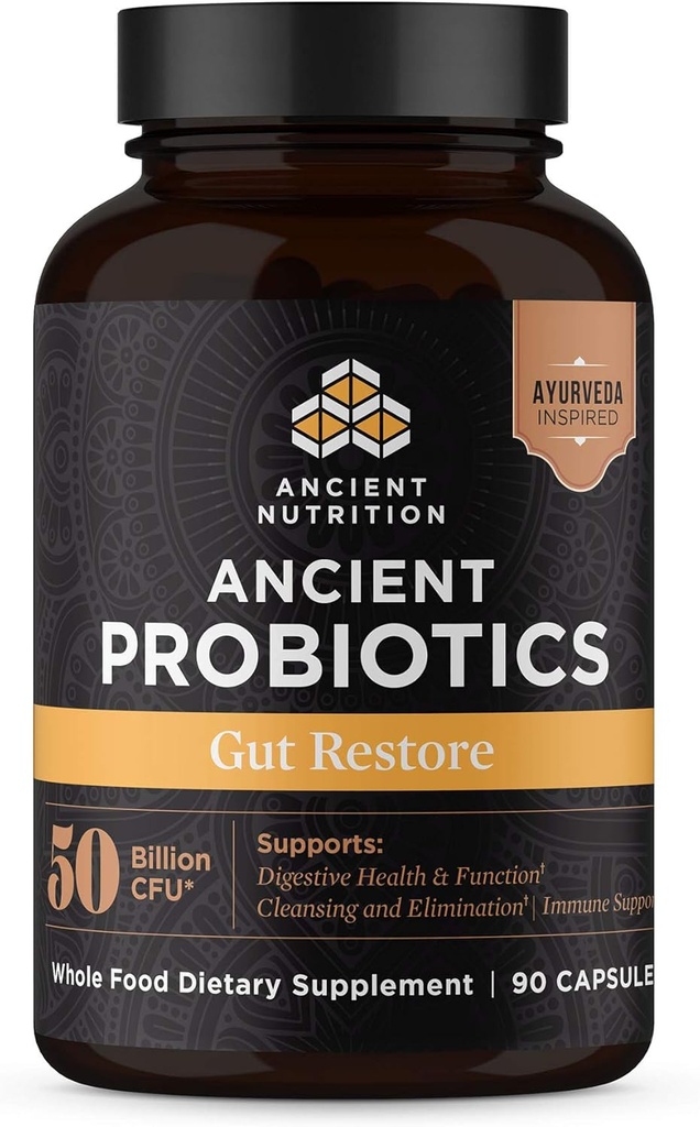 Staroveké nutričné probiotiká, Gut obnoviť 90ct s zázvorom a senovka grécka, podporuje tráviace funkcie, znižuje hnačky, zápcha, plyn a chuť do jedla, Superfoods Blend, 50 miliárd CFU*/Serving