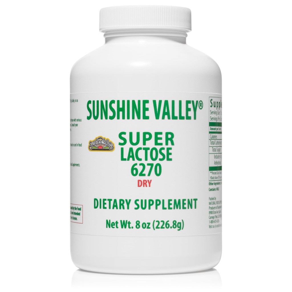 Sunshine Valley® Suchý prášok laktózy (FREE FLOW PoUR) - prírodný zmäkčovač sladidiel a pečenie, práškový cukor na varenie a zmesi potravín, stabilizátor potravín a filler - 8 oz