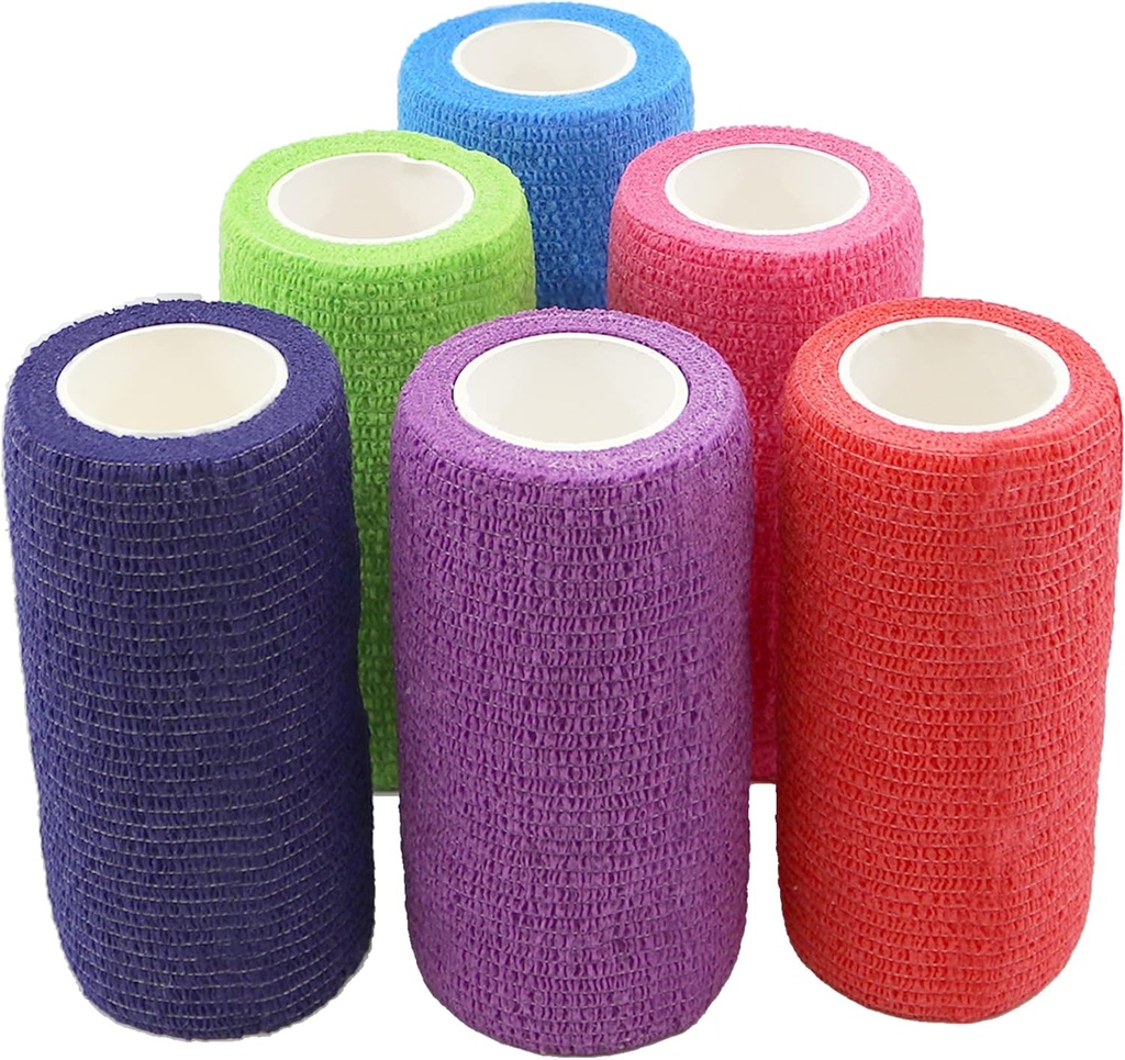 Ever Ready First Aid Self Adherent Cohesion Bandages 4" x 5 Yards - 18 Count, Rainbow Farby