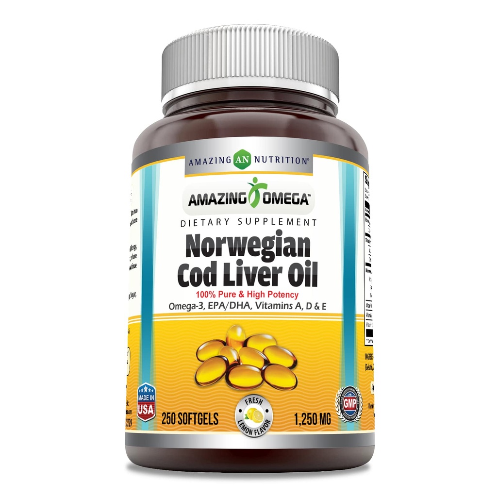 Amazing Omega Norwegian Cod Liver Oil 1250 Mg Softgels Supplement 