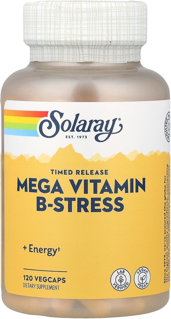 Solaray Mega B stres dve etapy načasované vydanie doplnok, 120 Počet