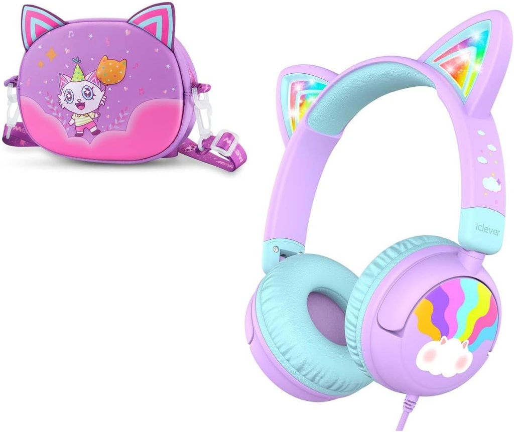 iClever Wired Kids Slúchadlá Cat Ušná Meow Lollipop & Slúchadlá Case Bundles