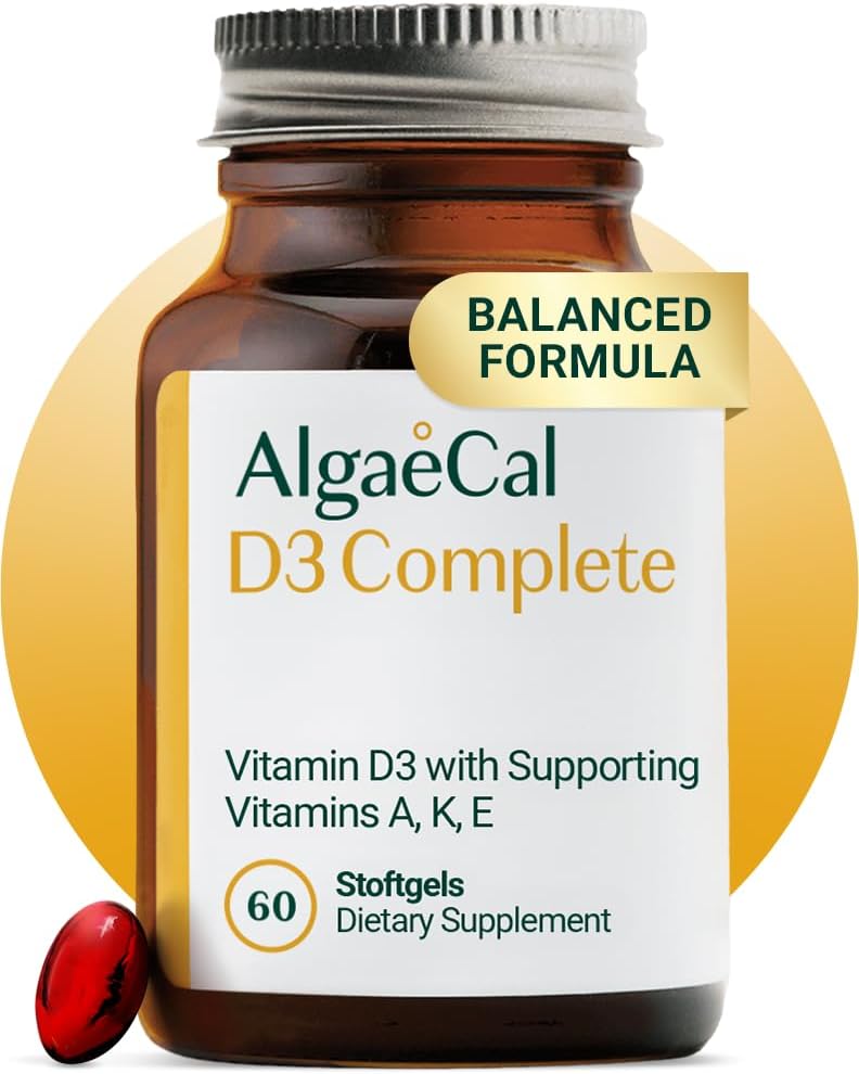 ALGAECAL 4-in-1 Vitamín D3 K2 Kompletný - ADK Vitamín Supplement, Enhanced Immune Support & Bone Health with D3 K2, A, & E - Celotelový Wellness & Bone Strength, 60 Easy-Swallow Softgels, Made in USA