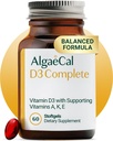 ALGAECAL 4-in-1 Vitamín D3 K2 Kompletný - ADK Vitamín Supplement, Enhanced Immune Support & Bone Health with D3 K2, A, & E - Celotelový Wellness & Bone Strength, 60 Easy-Swallow Softgels, Made in USA