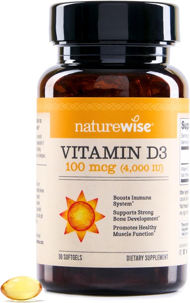 NatureWise Vitamín D3 4000iu (100 μg) 30-dňový zdroj pre imunitnú podporu, zdravá funkcia svalov a zdravie kostí - non-GMO, bezlepok v organickom extra panenský olivový olej, (Mini Softgel), 30 Počet
