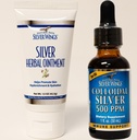 Prírodná cesta Strieborné krídla Doplnky - Koloidné striebro 500 ppm (1 oz / 30 ml) Imunitná podpora Plus Bylinná masť 250 ppm (1,5 oz)
