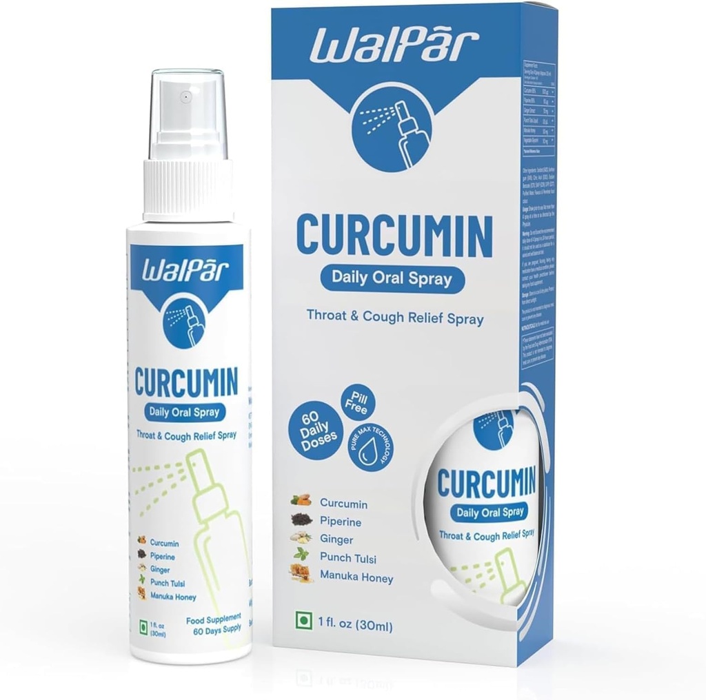Curcumin orálny sprej - Prírodný zmes s Curcumin, Piperine, Ginger Extract, Punch Tulsi, a Manuka Honey 30ml 1 fl. oz 60 dní