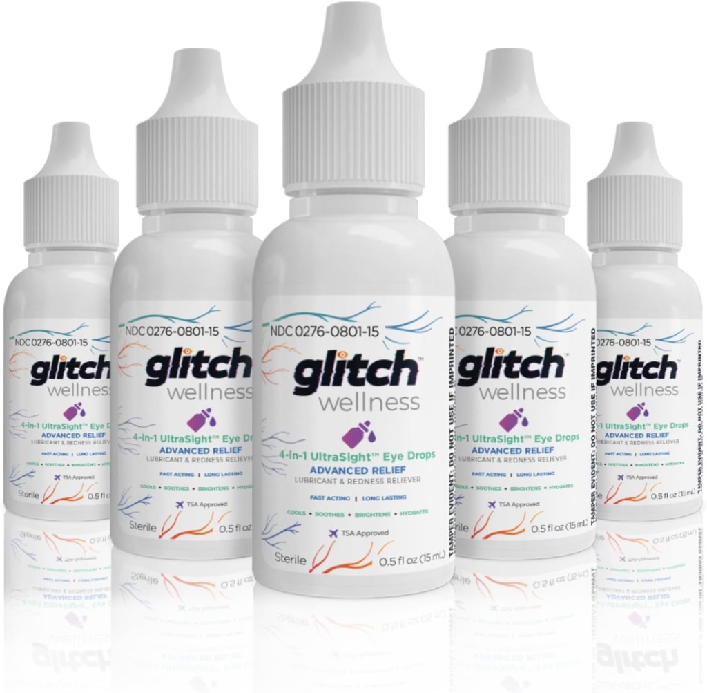 Glitch UltraSight Očné kvapky pre suché oči 15ml - 4 v 1 Pokročilá úľava suché očné kvapky - Celodenný útecha s hydratáciou, zajasnenie, chladenie - efektívne upokojuje podráždenie a suchosť (5)