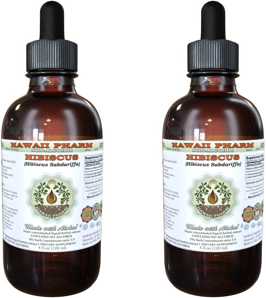 Hibiscus Liquid Extract bez obsahu alkoholu, Organic Hibiscus (Hibiscus Sabdariffa) Sušený Kvetina Glycerit Hawaii Pharm Natural Herbal Supplement 2x2 oz