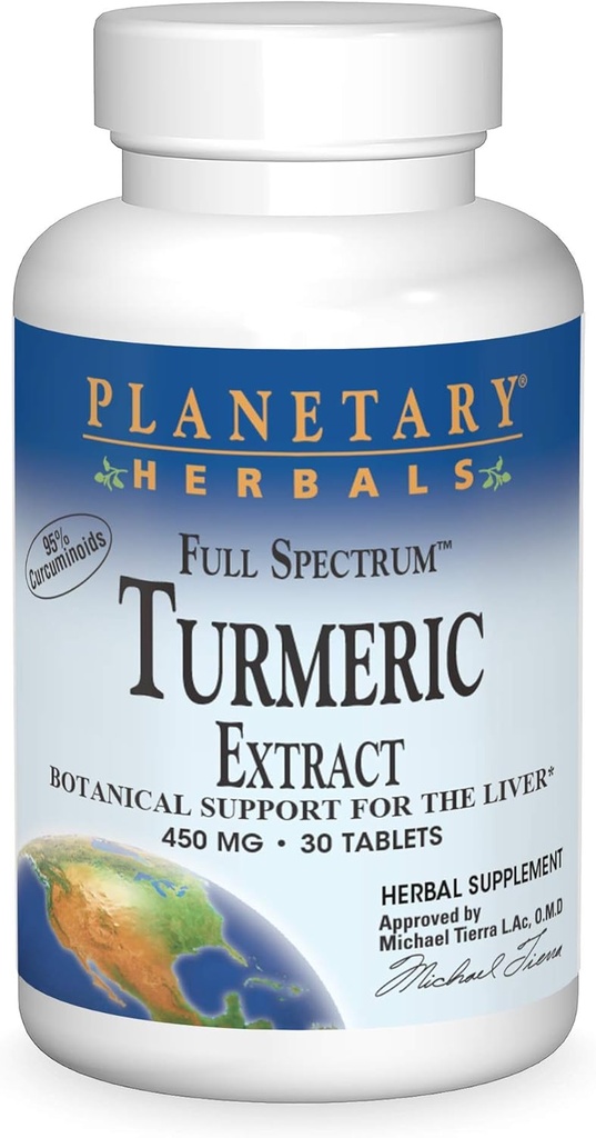 Planetárne bylinné tablety Full Spectrum Turmeric Extract tablety, 450 mg, 30 gróf