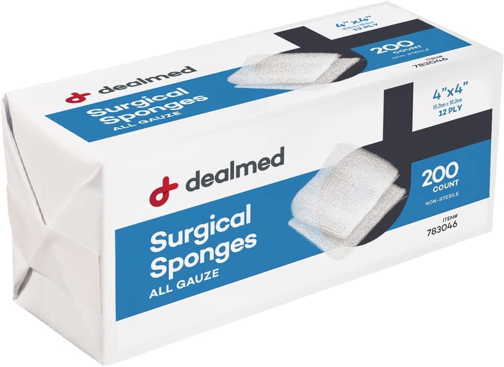 Vyriešené 4" x 4" Operačné spongá, 12-ply, Absorbent Tkané Gauze Pads, Nestrážená starostlivosť o prvú pomoc Kit a zdravotnícke zariadenia, 200 gróf (Pack of 1)