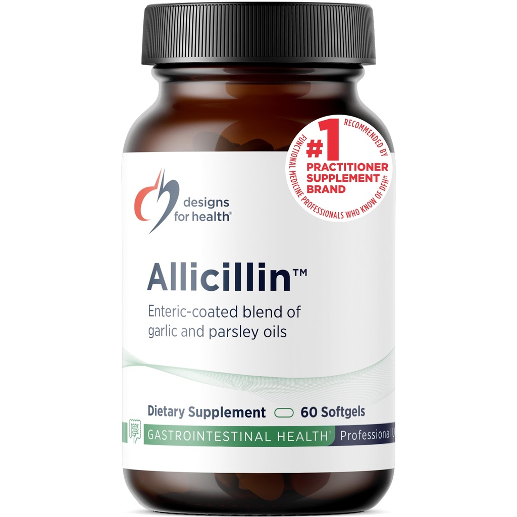 Designs for Health Allicilín - Allicin Supplement with 200mg Cesnakový olej + Petržlenový olej - Cesnakové pilulky s výkonnými Sulfides - Enteric Coated pomôcť znížiť zápach, non-GMO (60 Softgels)