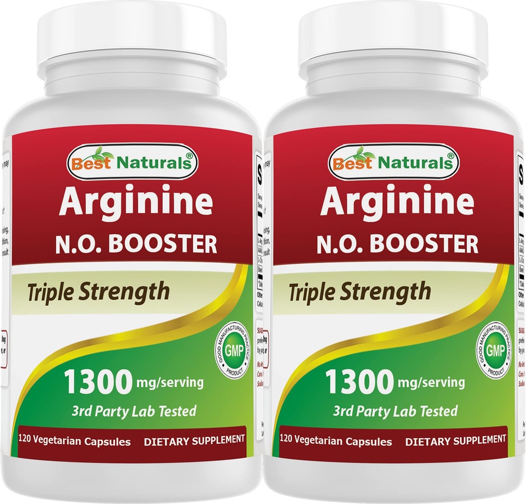 Najlepšie prírodné L-arginín NO Booster Triple sila 1300 mg Slúžiť 120 Veg kapsuly (120 Počet (Stock of 2))