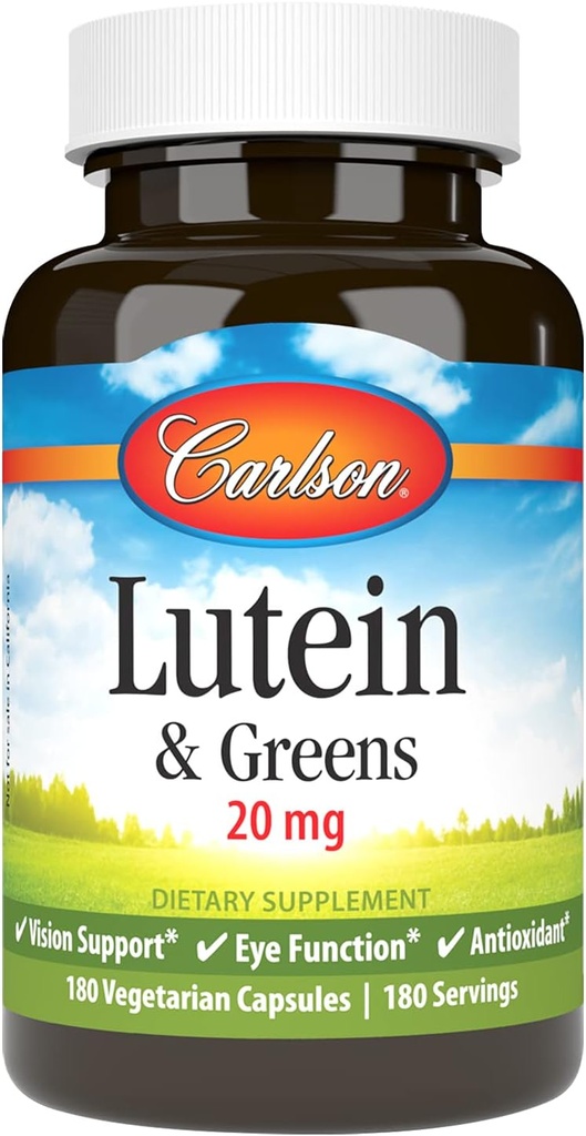 Carlson - lutein & Greens, 20 mg, Vision Support & Eye Function, Antioxidant, 180 Vegetariánskych kapsúl