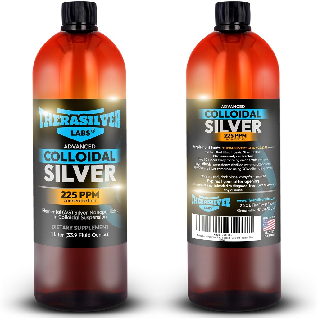 TheraSilver-TheraSilver Labs ACS 225-Advanced Koloidné striebro Tekuté 225 PPM-Čisté bioaktívne nano častice pre imunitnú podporu-32 Oz-Rodina