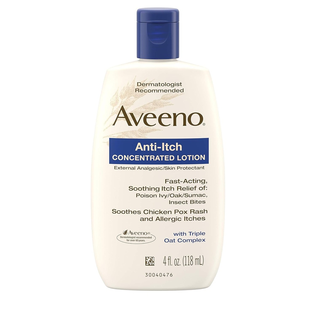 Aveeno Anti-Itch Concentrated Lotion s Calamine a Triple Oat Complex, Skin Protectant for Fast-Acting Itch Relief from Poison Ivy, Insect Bites, Chicken Pox, and Alergic Sitches, 4 fl. oz