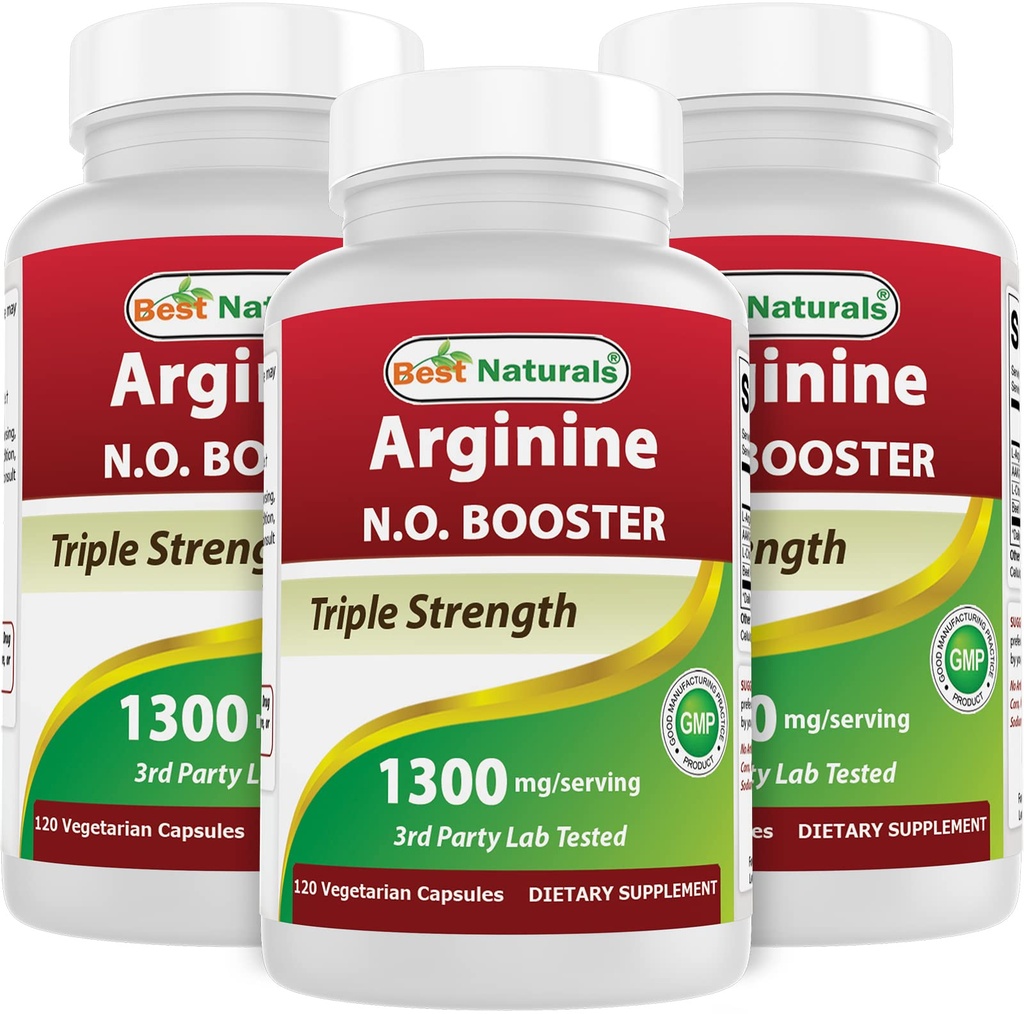 Najlepšie prírodné L-arginín NO Booster Triple sila 1300 mg Slúžiť 120 Veg kapsule (120 Počet (Pack of 3))