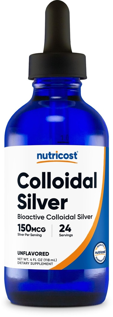 Nutricost Koloidné striebro 4oz - Kobaltové modré sklenené fľaše, bio-Aktívne koloidné striebro