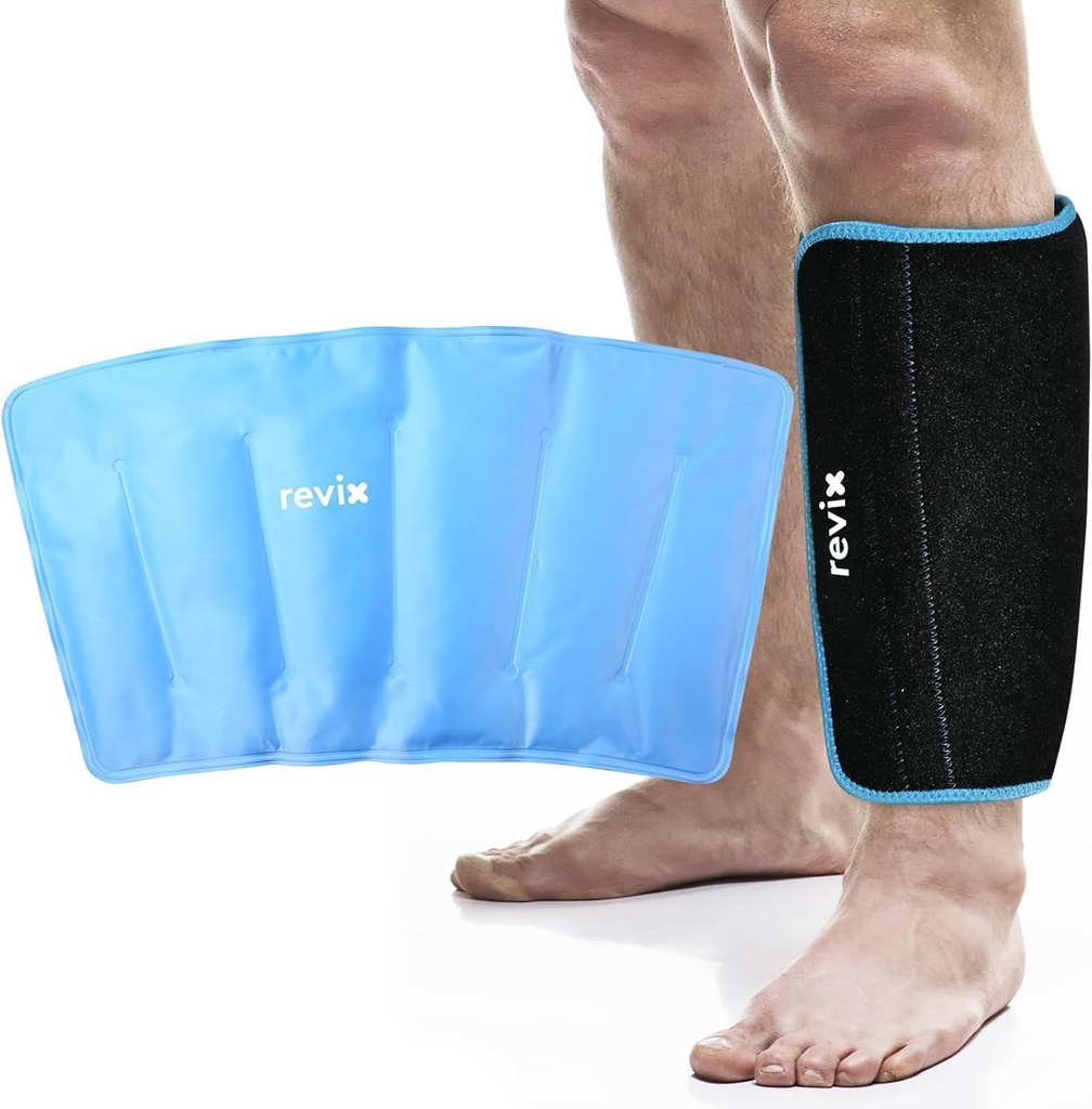 REVIX XL Shin Ice Pack Reusable Gel Cold Pack pre Calf a lakť Discomfort Relief, Leg Cold Therapy Compression Sleeve Refreezable, 360° Full Coverage
