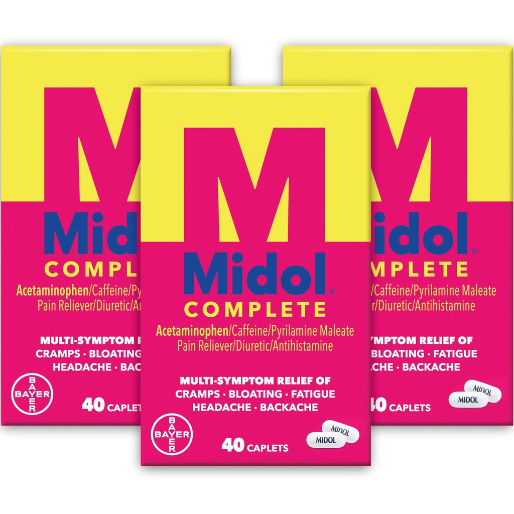 Midol Complete Menstrual Pain Relief Caplets with Acetaminophen for period Cramps, and Menstrual Symptom Relief - 40 Count (Packaging May Vary)