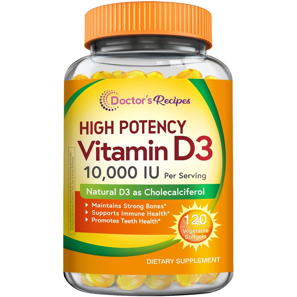 Lekár recepty vitamín D3 10000 IU, kosti, zuby, a imunitná podpora, non-GMO, žiadna želatína, lepidlo alebo sója, 120 Vegetariánske mäkké gély