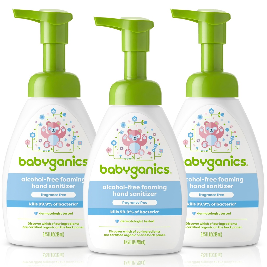 Babyganics bez alkoholu pena na ruky Sanitizer, Pump fľaša, Fragrance Free, 8.45 oz, 3 balenie