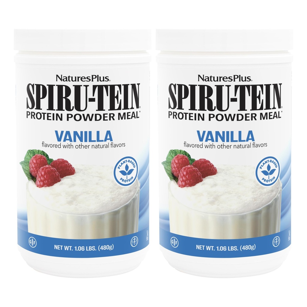 NaturesPlus SPIRU-TEIN, Vanilka - 1,06 libier, balenie 2 - Plant-Based Protein Powder - Vegetarián, bez lepku - 32 Celkové služby