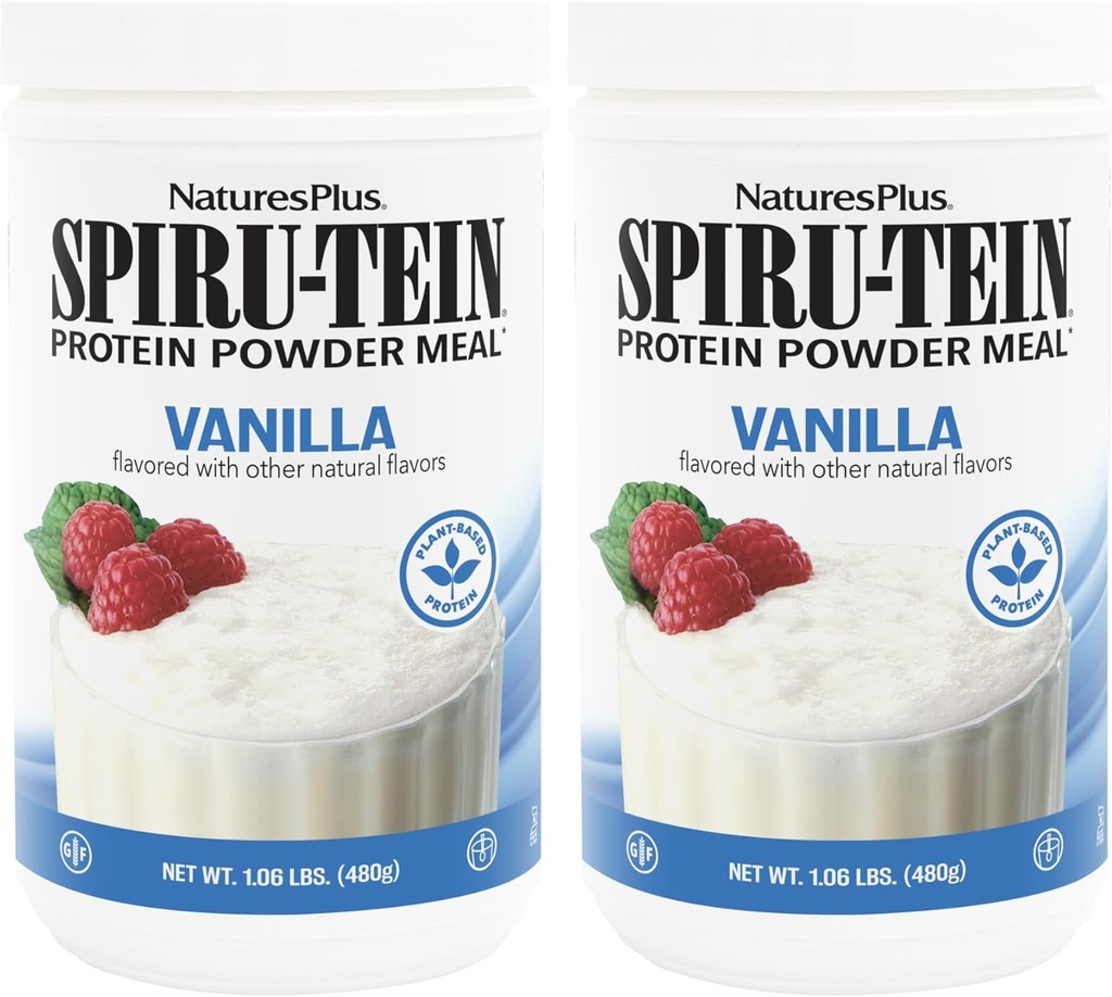 NaturesPlus SPIRU-TEIN, Vanilla - 1.06 lbs, Pack of 2 - Plant-Based Protein Powder - Vegetarian, Gluten Free - 32 Total Servings