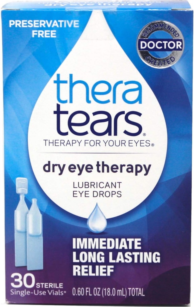 TheraTears očné kvapky pre suché oči, suché očné terapie Lubricant očné kvapky, bez konzervačných látok, 30 počet jednorázových liekoviek