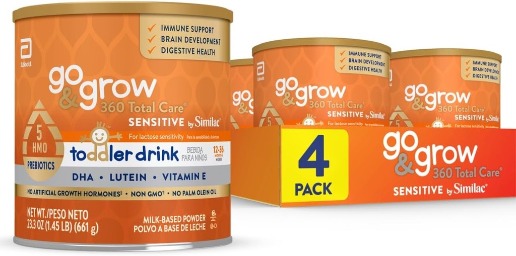 Go & Grow 360 Celková starostlivosť Citlivý Similac Batoľa Nutričný nápoj s 5 HMO, prášok, 23,3-oz plechovka, balenie po 4
