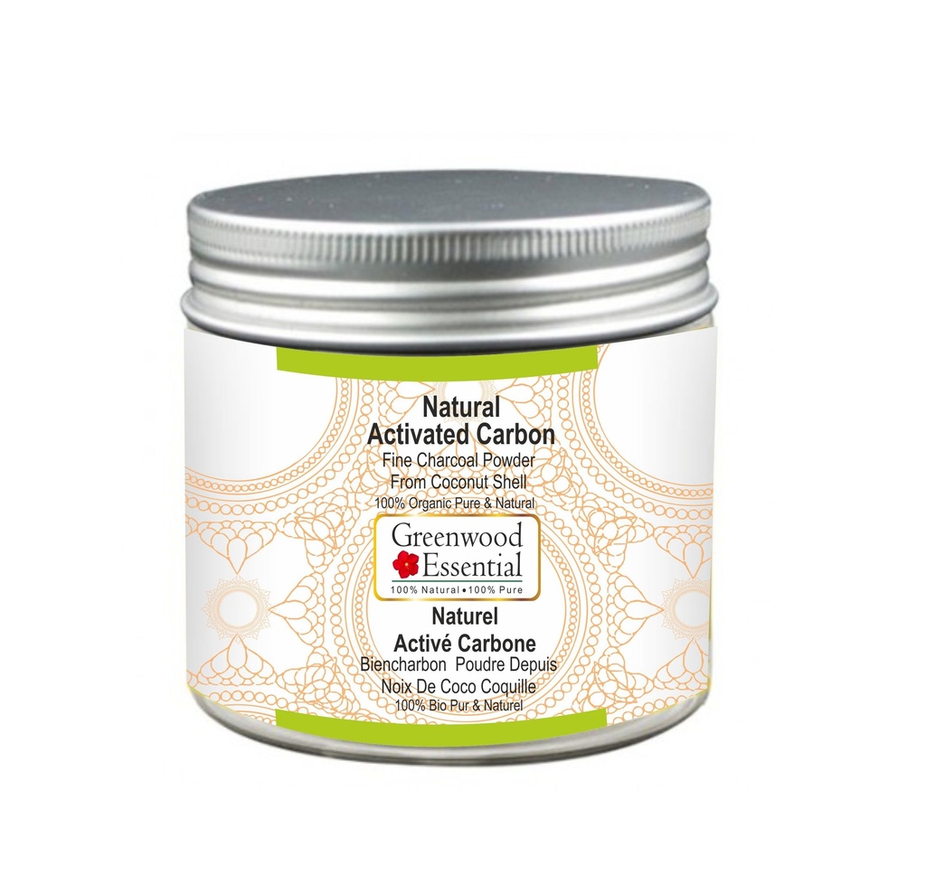 Greenwood Essential Natural Activated Carbon Fine Charcoal Powder From Coconut Shell 100% Organic Pure & Natural 100gm (3, 5 oz)