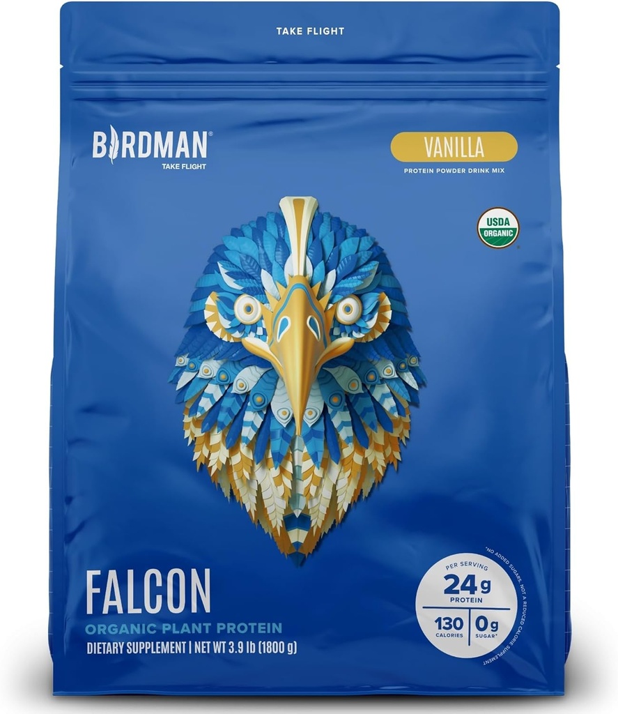 BIRDMAN Falcon Vegan Protein Powder Organic, Stevia & Sugar Free, Plant Based Protein, Low Carb, Dairy Free, Keto, Non Whey Protein, Probiotic, Pea Protein 