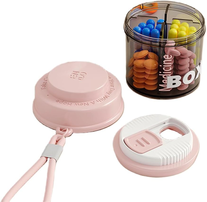 Ružová pilulka pre ženy Purse, Small Pill Box, Travel Pill Organizátor, 4 priehradky pre pilulky, fit v vreckovke, kabelka Pill Organizátor, Cestovné pilulky prípad (Pink)