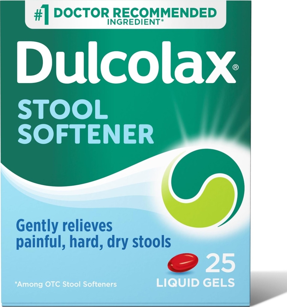 Dulcolax Stool Zmäkčovadlo Laxatívne Tekuté Gélové kapsuly, Jemná Zápcha Relief pre Tvrdé, suché Stools, Dokusate Sodík 100 mg, 25 Gróf