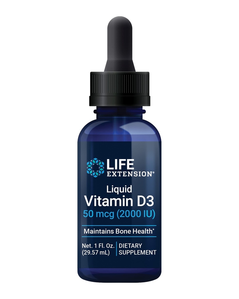 Predĺženie života Tekutý vitamín D3, 50 μg (2000 IU), Support Immune System, Bone Health, Celobody Health, unflavred, Gluten-free, non-GMO, 29.57 ml