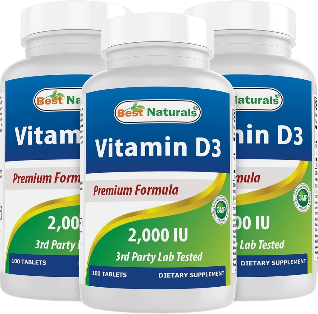 Najlepšie prírodné vitamín D3 2000 IU (50 μg) - 100 tabliet - 100 dní dodávky - Pomáha podporovať Imunitné zdravie, silné kosti a zuby, & svalová funkcia (100 počet (Stock of 3))