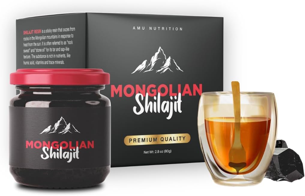 AMU NUTRITION Pure Organic Mongolian Shilajit Resin - Himalayan Shilajit Supplement for Men and Women, 100% Pure, Natural, and Black Shilajit Resin - Prírodný zdroj kyseliny fulvovej (50 gram)