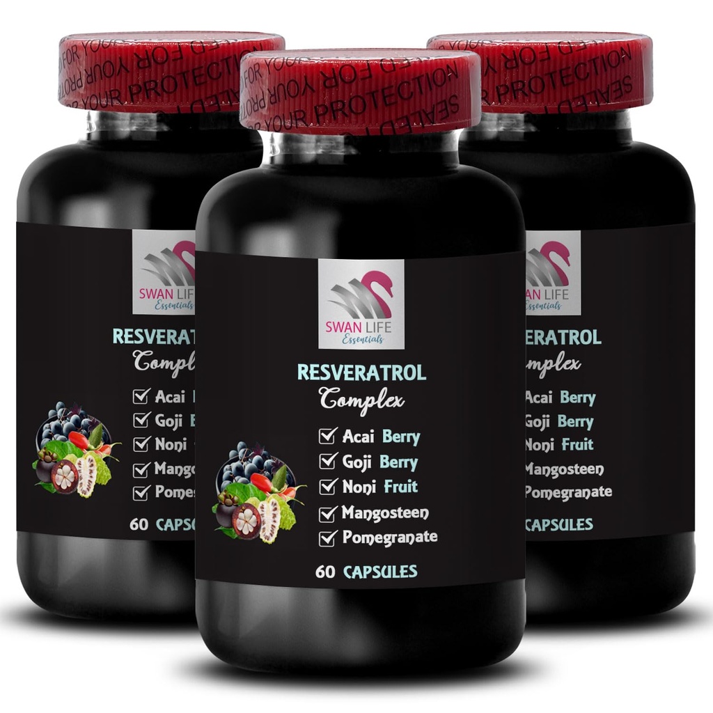 Berry Benefity - RESVERATROL COPLEX - Denné antioxidanty, Acai Berry sila, bazová boost, Hroznová skin Boost, Pomegranate Energy, Goji Berry Power, Hydratácia Faktor 3 Fľaše 180 Kapsule