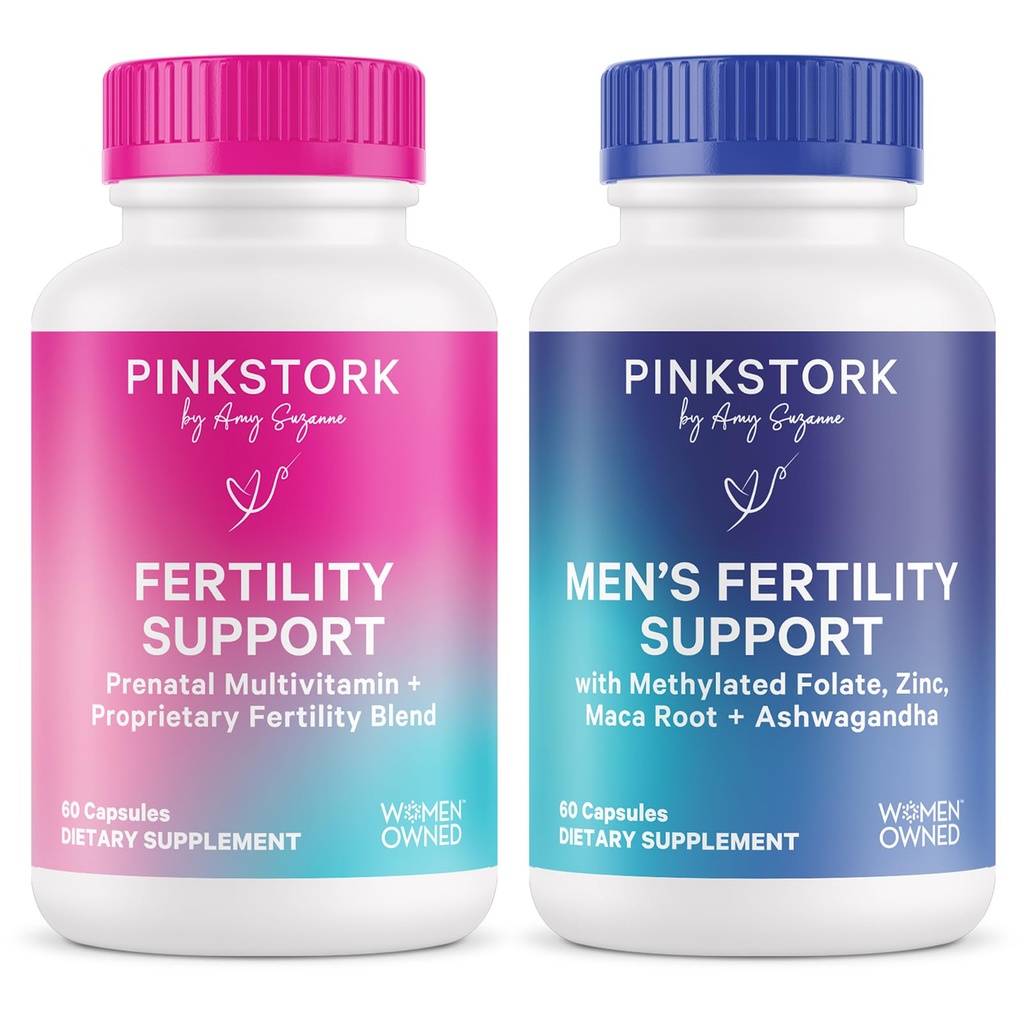 Pink Stork & Blue Stork jeho a jej plodnosť Bundle: plodnosť doplnky pre ženy, plodnosť doplnky pre mužov, plodnosť prenatálny vitamín, Vitex, Inozitol, folát, vitamín B6, 60 Kapsule