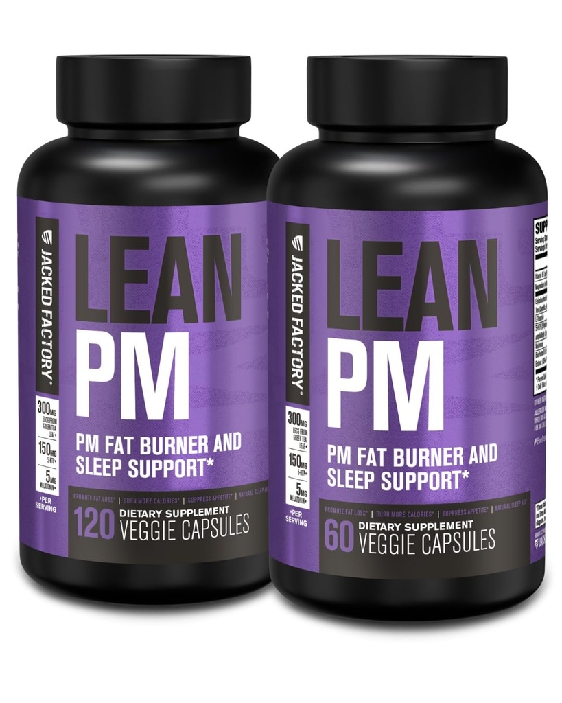 Jacked Factory Lean PM Night Time Fat Burner, Sleep Aid Supplement, & Apetite Supressant for Men and Women - 180 Stimulant-bez Veggie chudnutie Tabletky