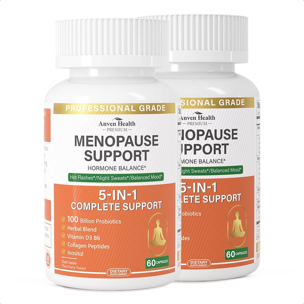Menopauza Doplnky pre ženy Menopauza Probiotiká Relief, Vitamin D3 & B6,Podporuje horúce riasy, nočné potenie, Bloating & Gut Health s Black Cohosh, Collagen 180 Veggie Caps