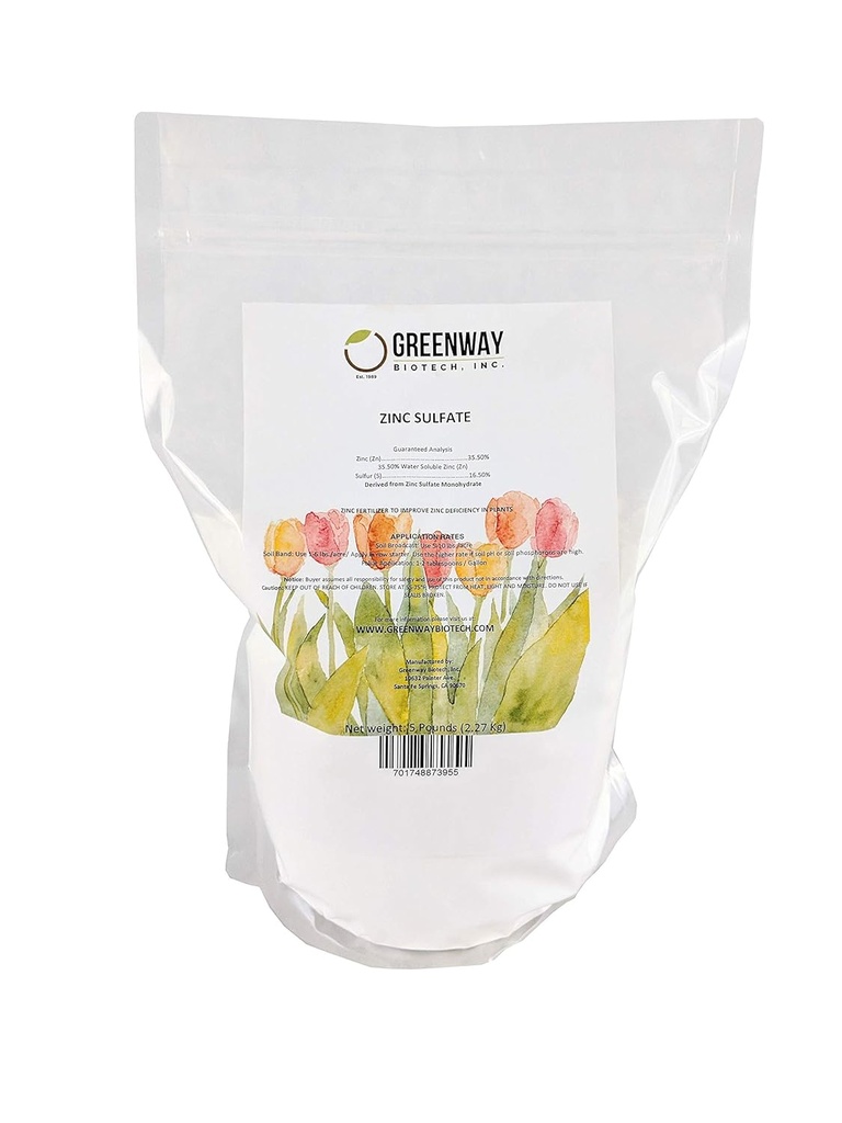 Greenway Biotech, Inc. Zinkový sulfát Prášok 35, 5% Monohydrát Plus 16, 5% Síra (5 libry)