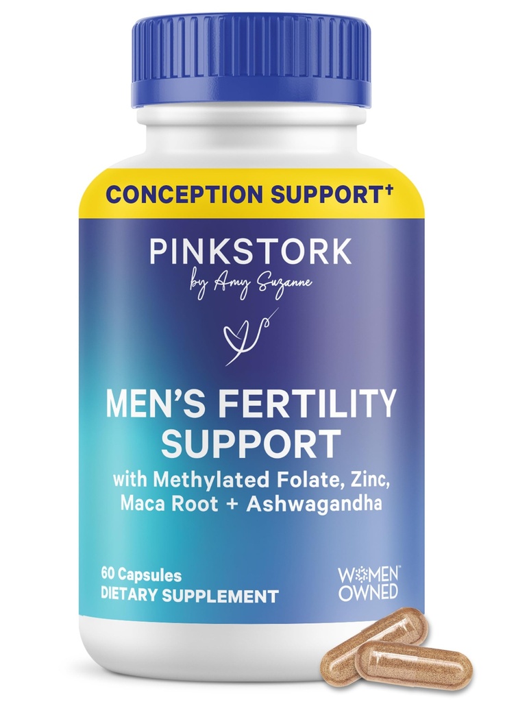 Blue Stork Fertility Doplnky pre mužov - Podporuje Koncepcia pre neho - Mužské prenatálne vitamíny s Maca Root, Ashwagandha, Folate, B12 - Sperm Heath, Drive, Motility - 60 Kapsule