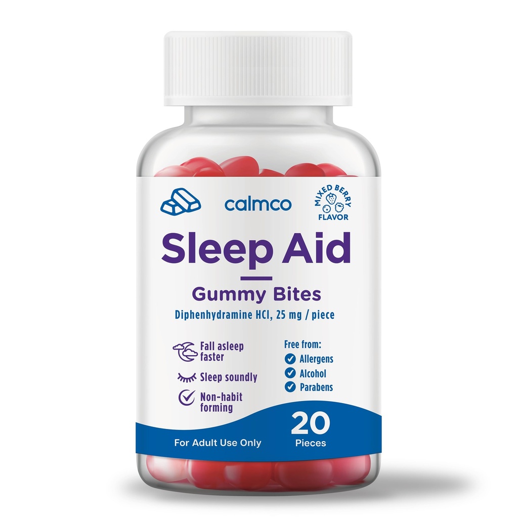 CalmCo Adult Sleep Aid Gummy Bites - Non-Habit formovanie podporu spánku s 25mg Difenhydramín, Easy-to-Chew Noc Sleep Aid Gummies, Podporuje lepší spánok, a pád Asleep rýchlejšie, 20 Počet