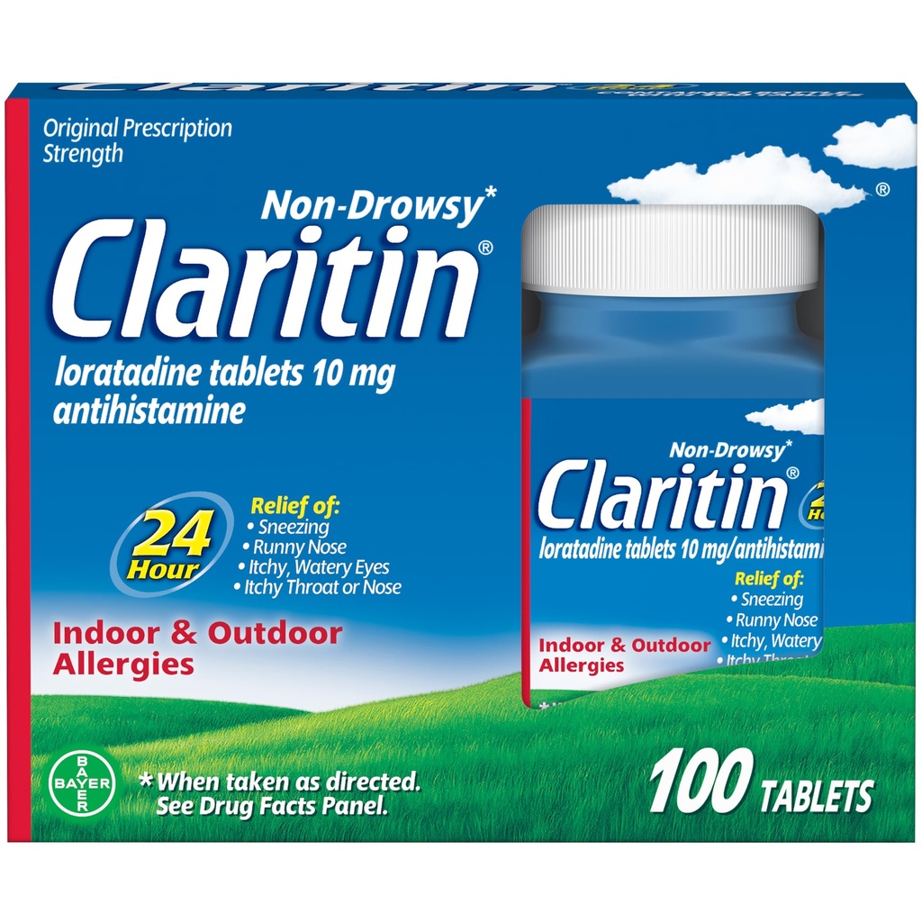 Claritin Alergy Medicine pre dospelých, 24-hodinové Non-Drowsy Loratadine 10mg Tablety, Antihistaminikum, 100 tabliet