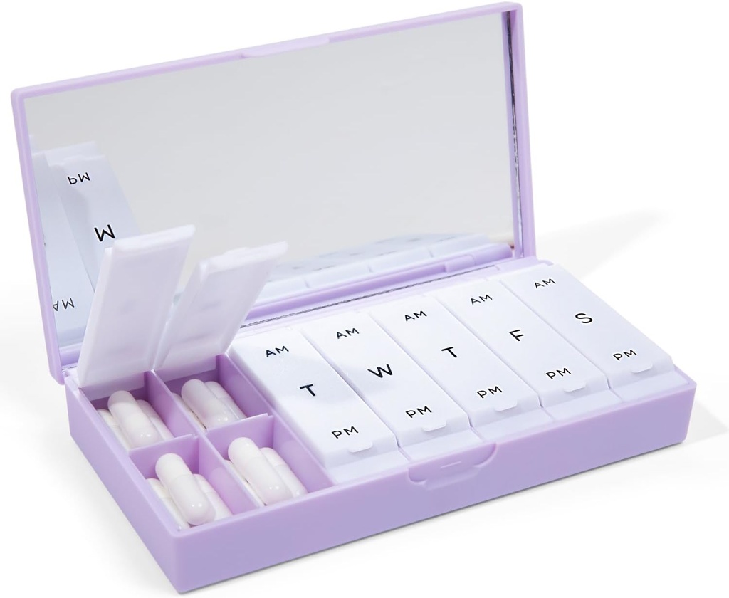 PORT X POLISH Designer Weekly Pill Box Organizátor (AM/PM 2X Daily, Lilac) 