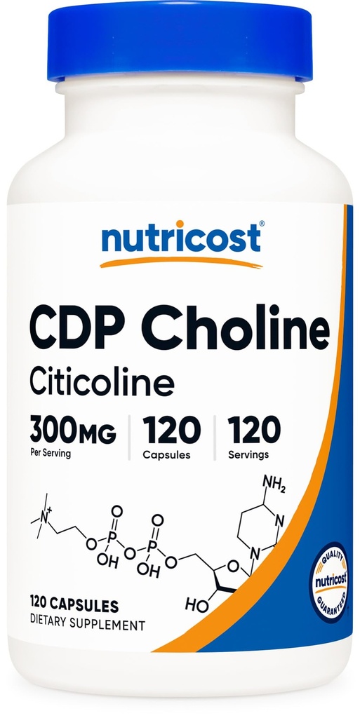 Nutricost CDP Choline (Citicoline) 300mg, 120 Vegetariánske kapsule - non-GMO, Vegetariánska priateľsky, bez lepku