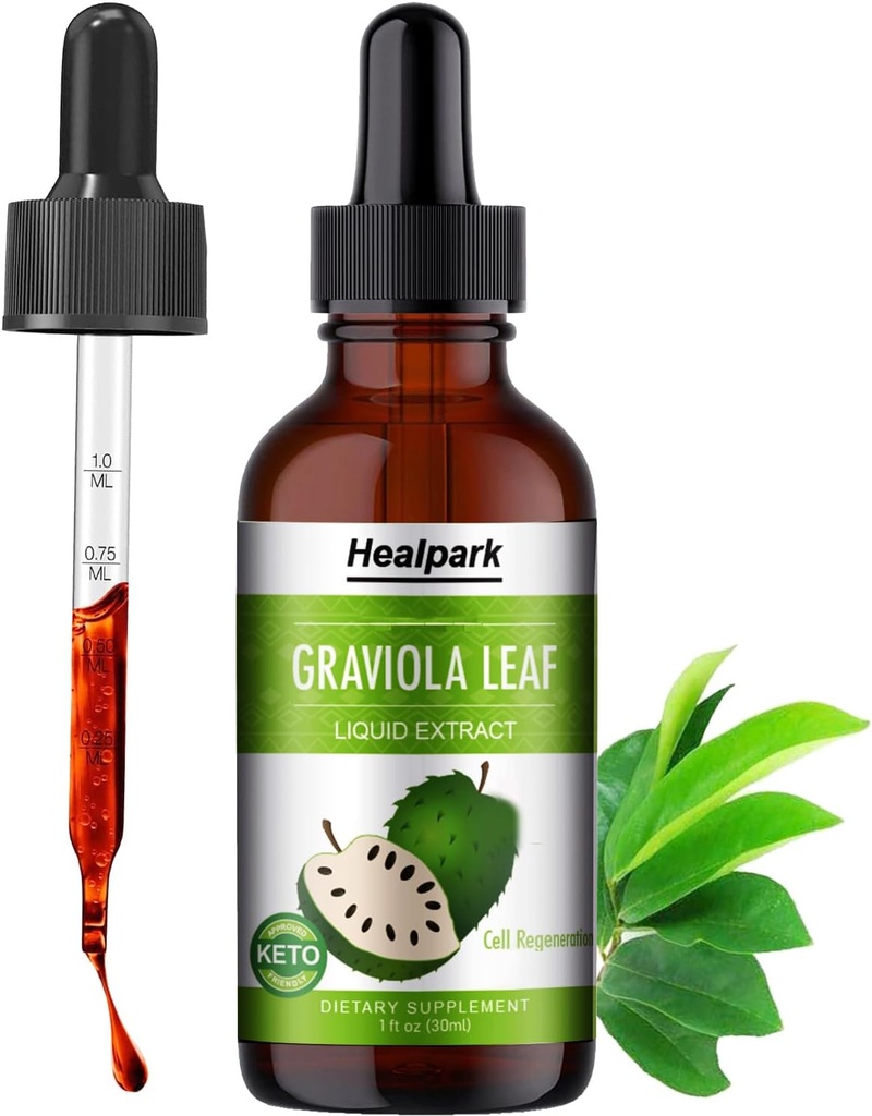 Healpark Soursop Bitters Liquid Graviola Leaf Extract - Natrual Soursop Guanabana Leaves Liquid, Soursop Oil 98% Absorpcia-1 Fl Oz