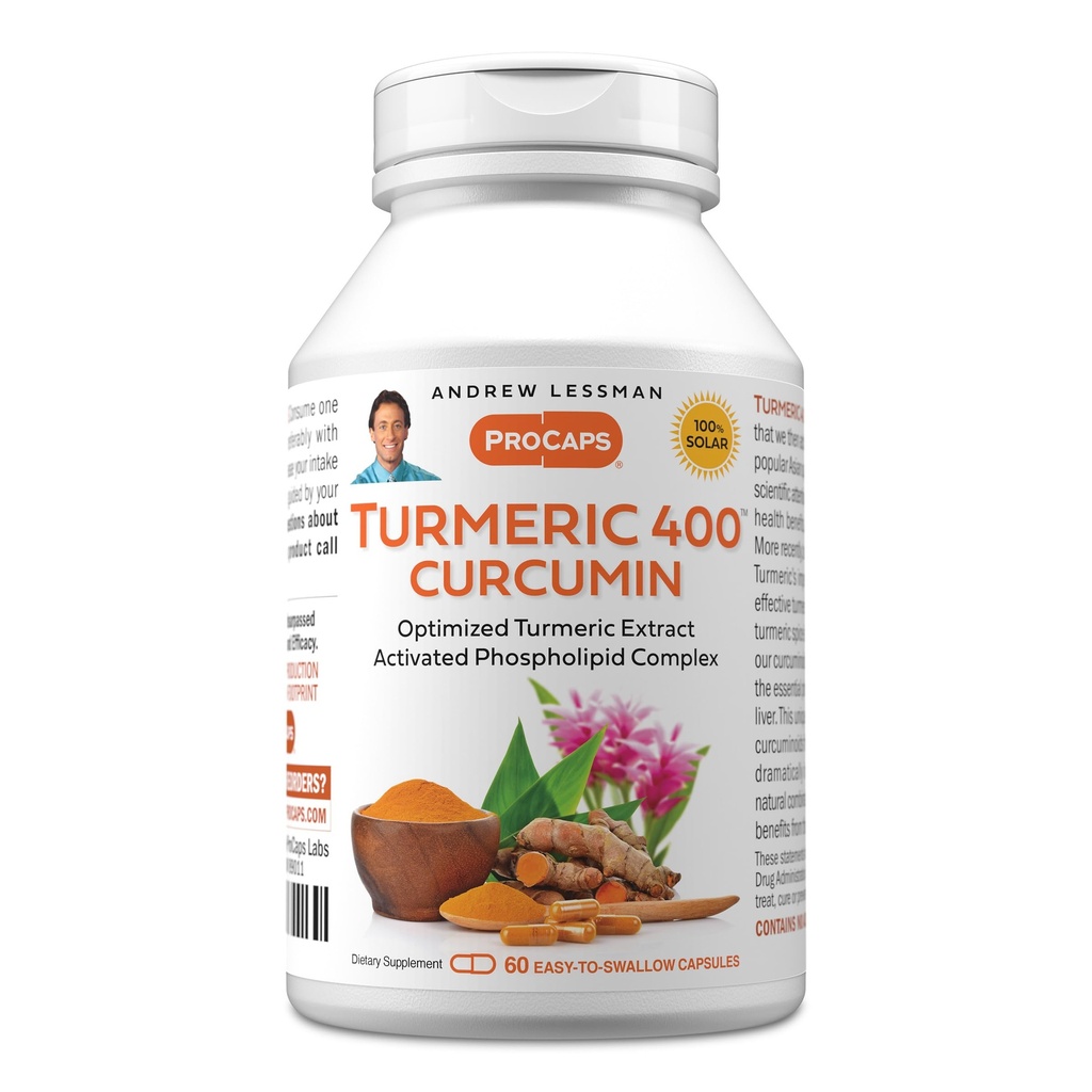 ANDREW LESSMAN Turmeric 400mg - 60 Kapsule - 95% Curcuminoids ako Fosfolipid Complex pre Optimum Výhody a absorpcia, Vysoká potencie Štandardizovaný extrakt, Malé ľahko prehltnúť Kapsule